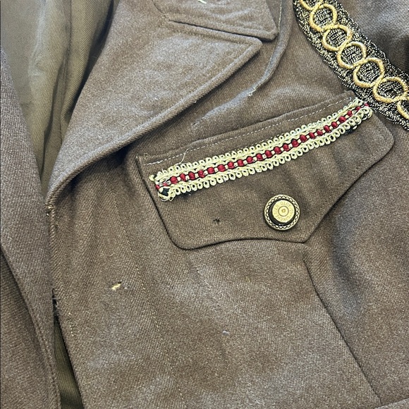 vintage up cycled world war 2 wool jacket- Olive Green Jacket with Gold Accents - Picture 6 of 6